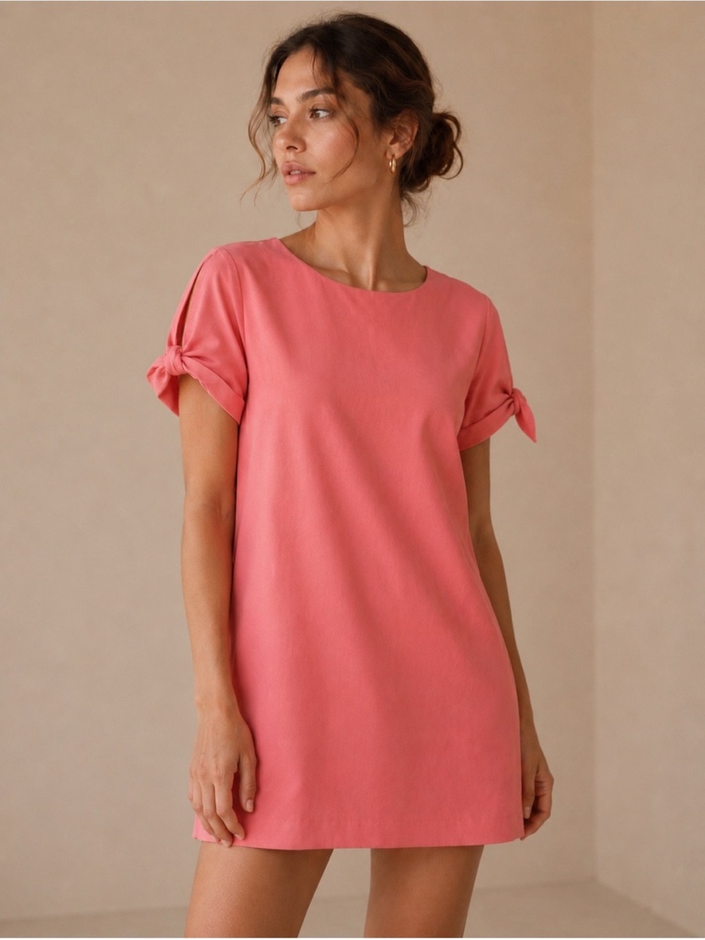 Banana Republic Coral-Pink Shift Dress with Short Tie Sleeves